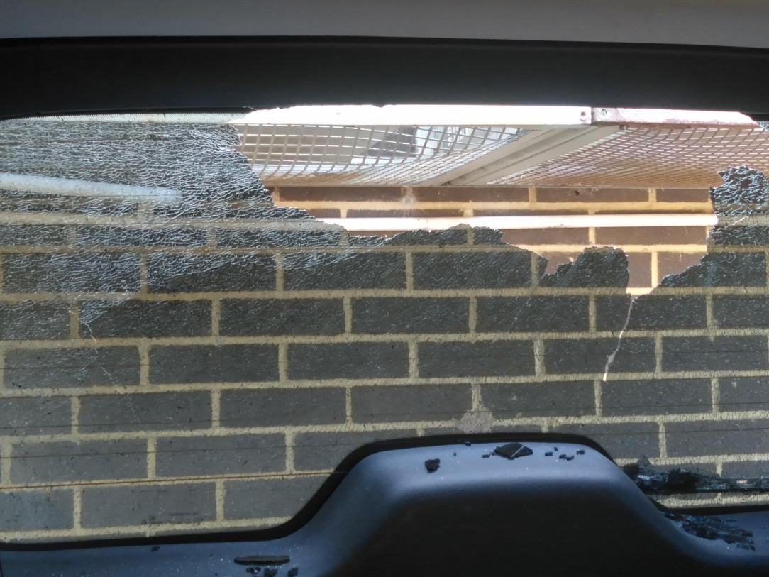 Couldn&#039;t see the buildings Aircon unit when reversing. Shattered the window entirely