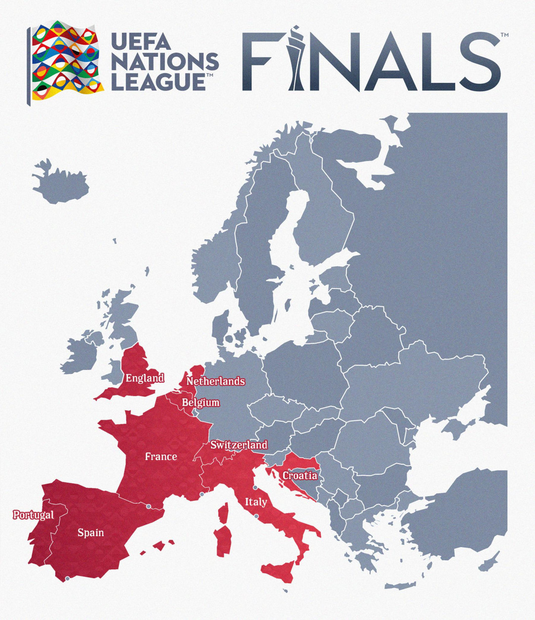Map of all the countries that have ever reached the Finals of the UEFA Nations League