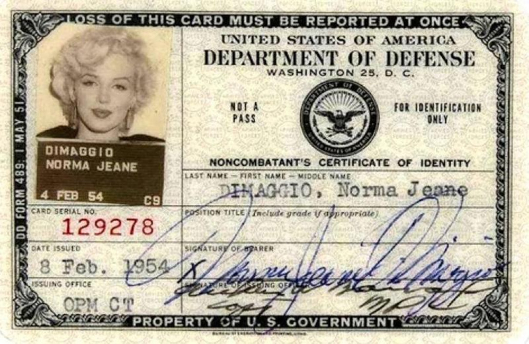 Norma Jeane&#039;s (MM) Pentagon ID card, 1954