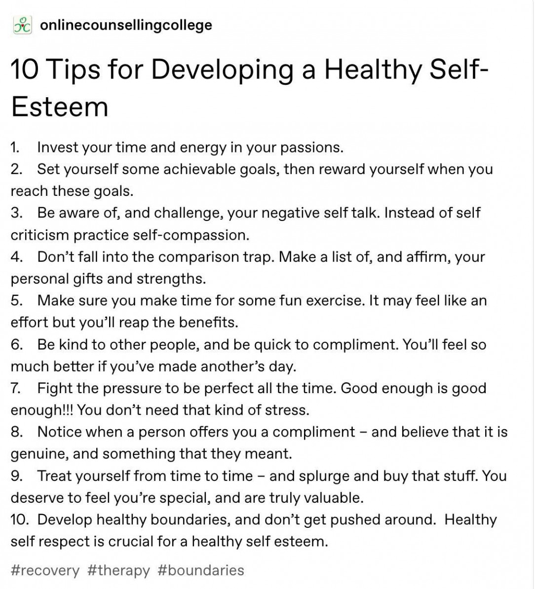 10 Tips for Developing a Healthy Self Esteem