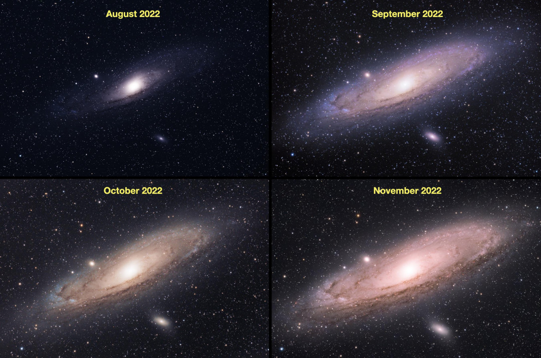 M31 Andromeda four months progress for amateur astrophotographer