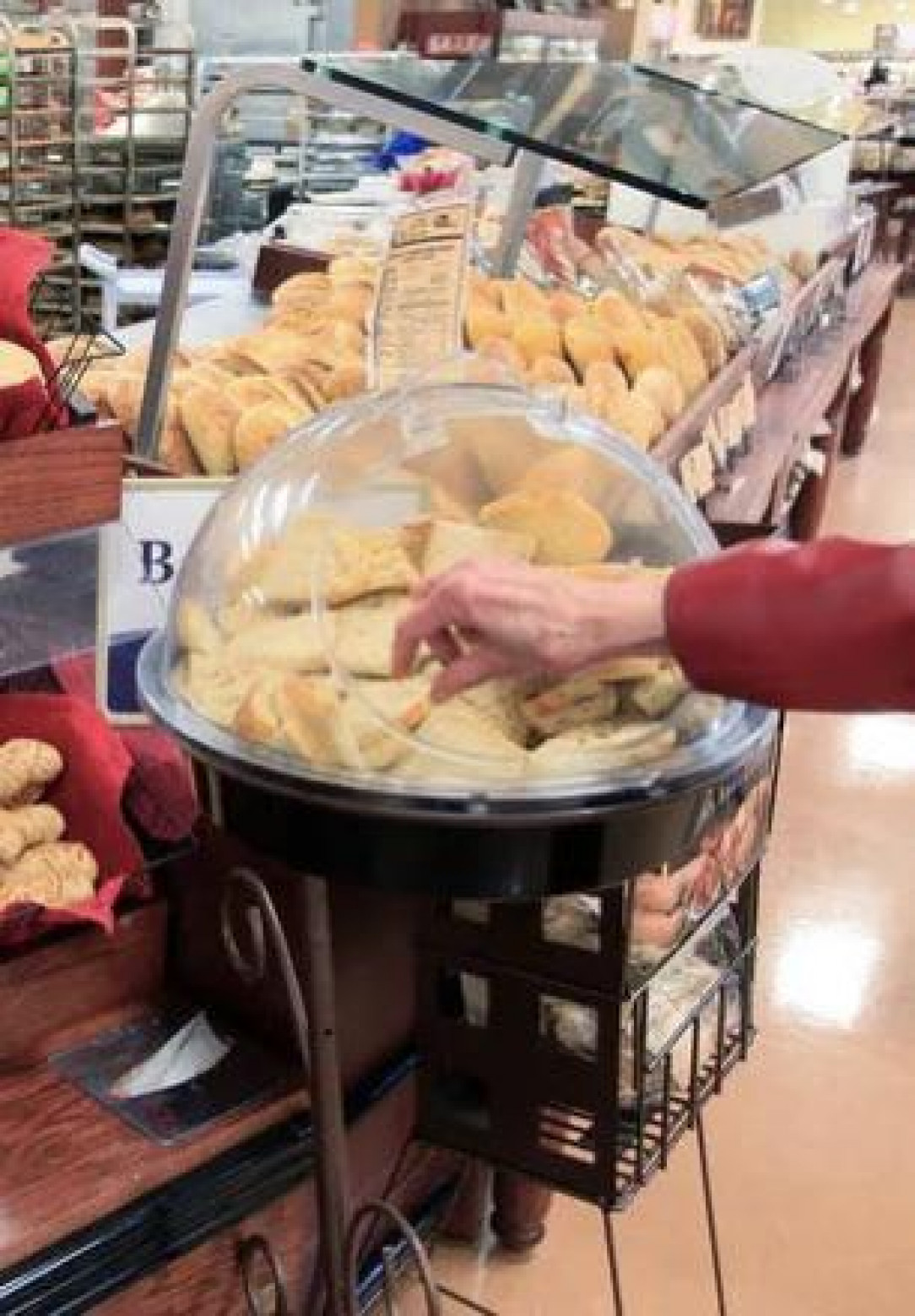 Bread sampler at the grocery store