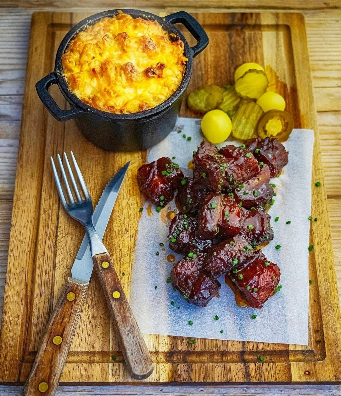 Pork Belly Burnt Ends With Bread &amp;amp; Butter Pickles