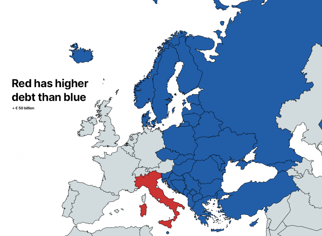 Italy has more debt than all of the countries in blue combined + 50 billion € to spare