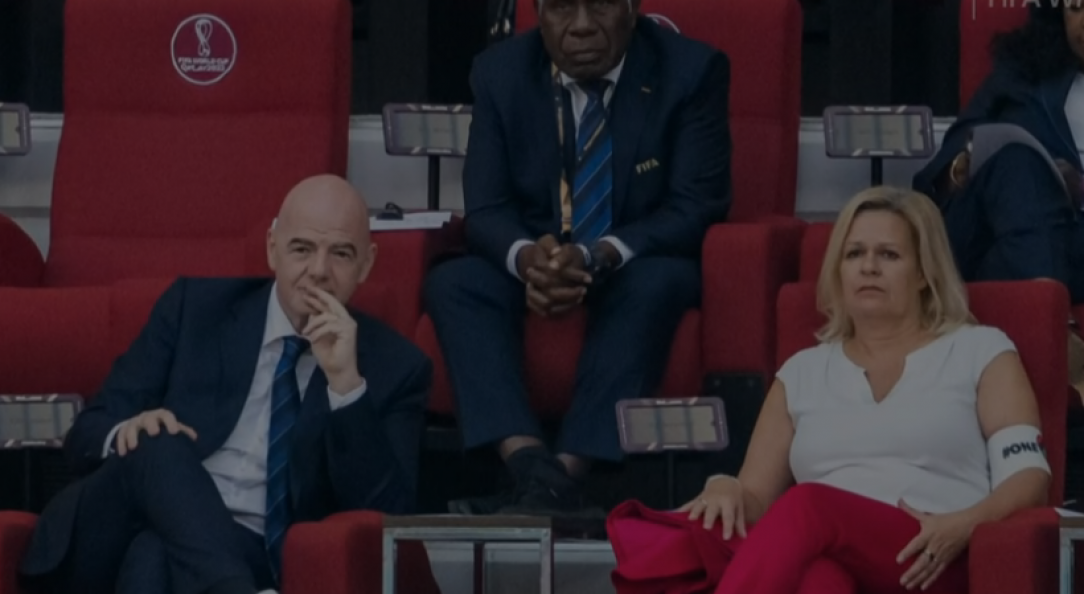 German interior minister Nancy Faeser wears the &quot;one love&quot; armband next to FIFA Boss Gianni Infantino