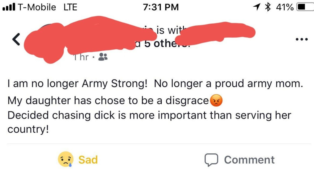 Mom talking about her daughter who didn&#039;t want to join the army, who is leaving it for her boyfriend