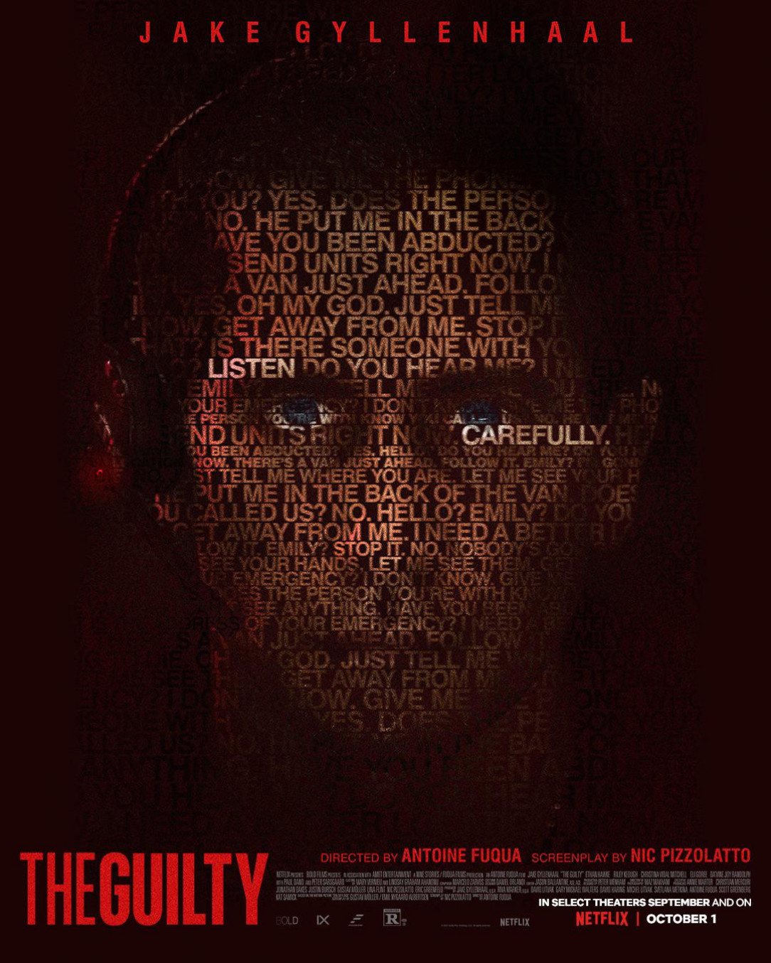 Official poster for “The Guilty” starring Jake Gyllenhaal directed by Antoine Fuqua