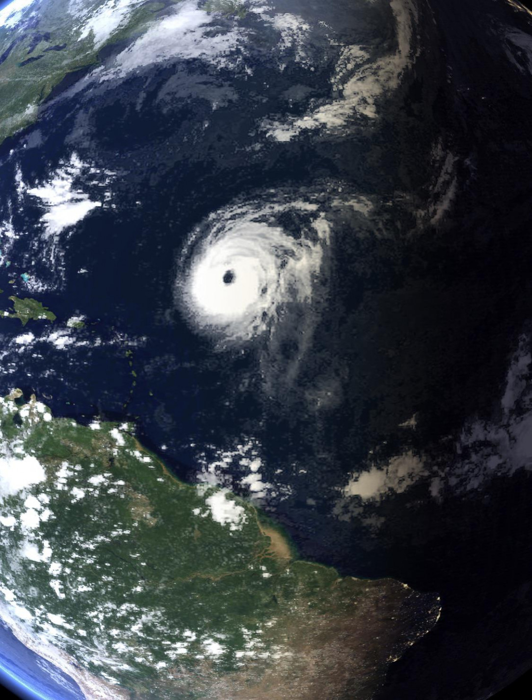 Hurricane Larry currently has a giant eye. I track hurricanes a hobby and in 10 years I’ve never seen a eye this big