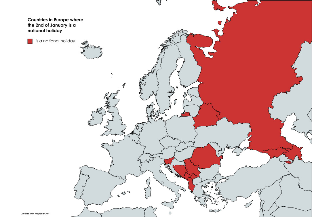 Countries in Europe where the 2nd of January is a national holiday
