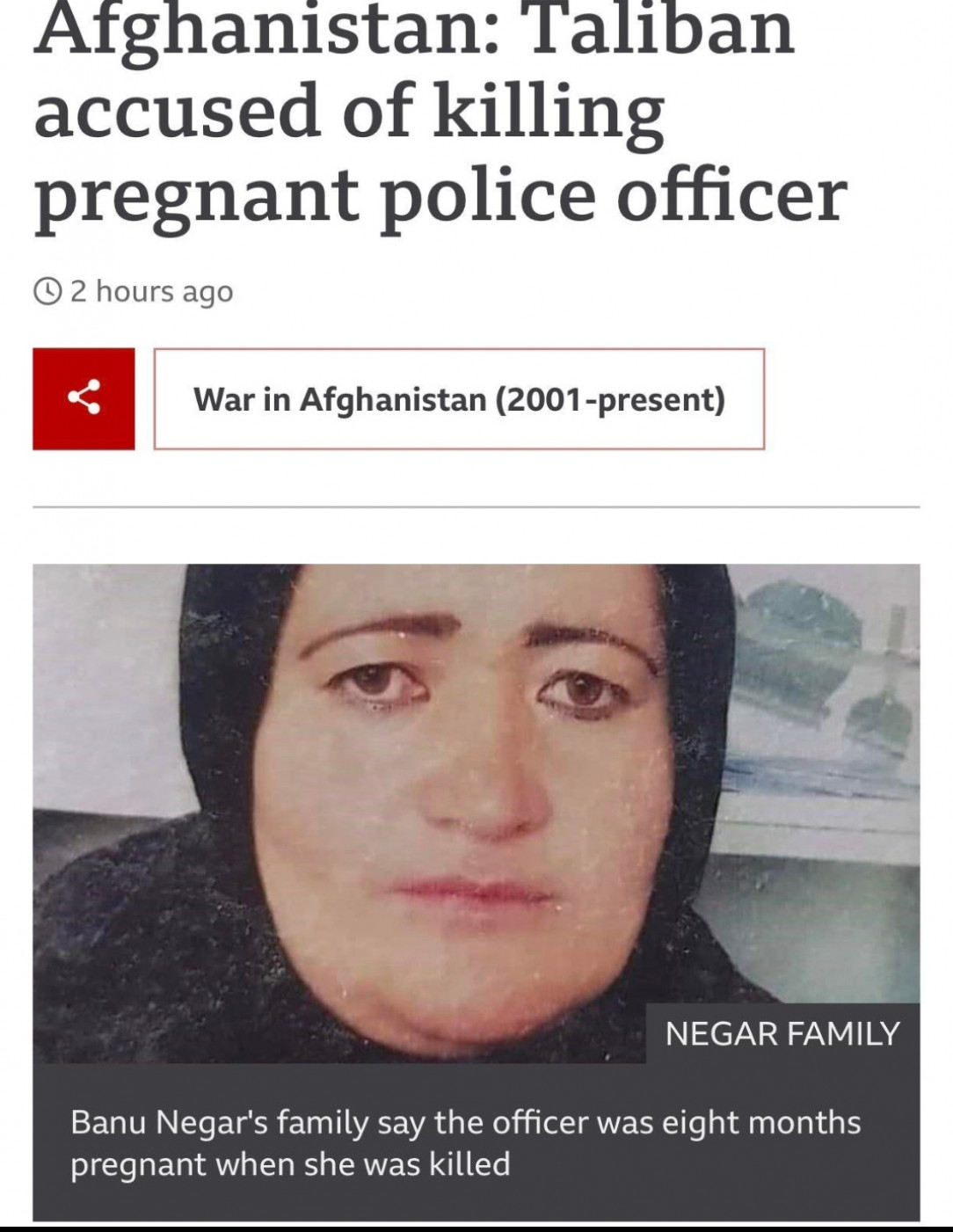 Taliban kills a police officer who was 8 months pregnant, in front of her family