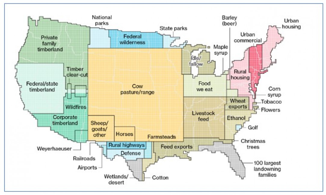 This is a visualisation of how America uses its land. What surprises you the most?