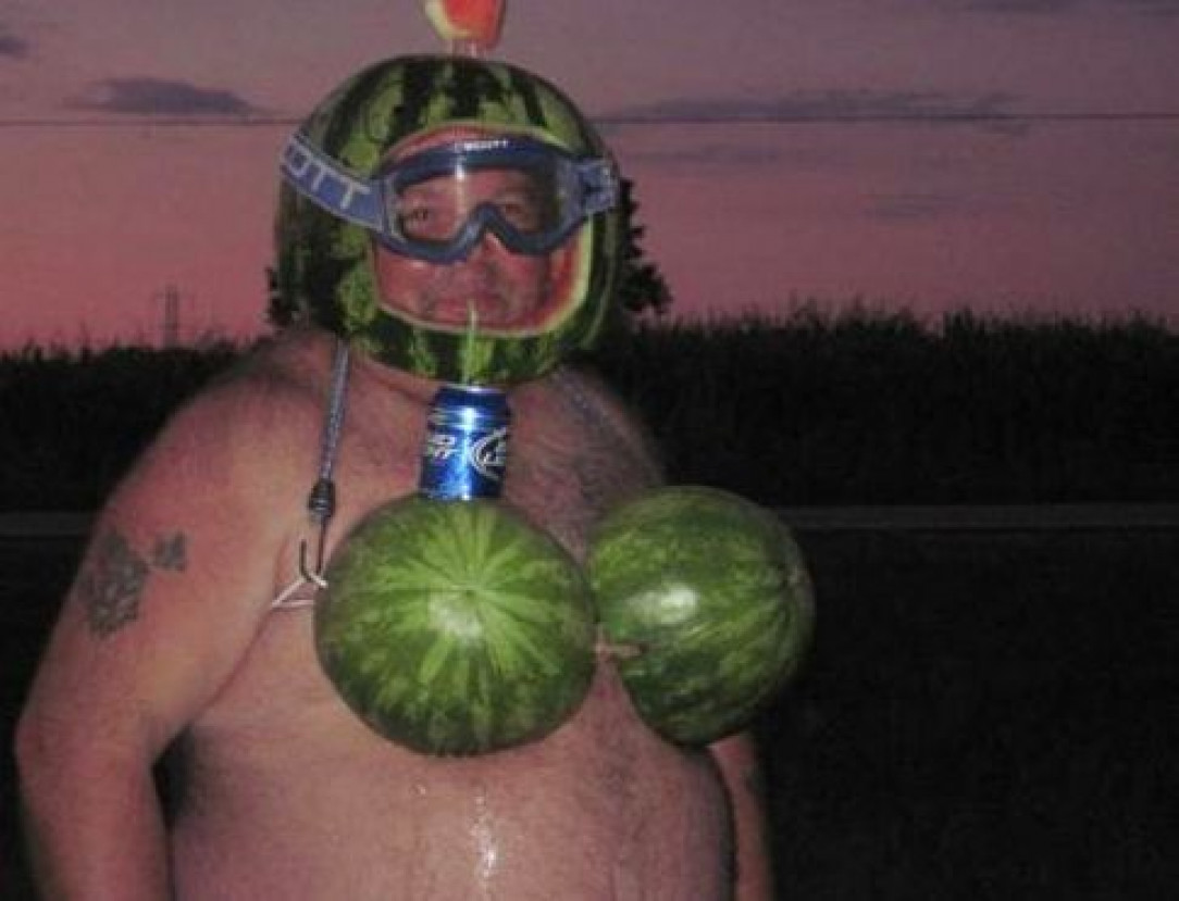 Watermelon bra, helmet and cupholder