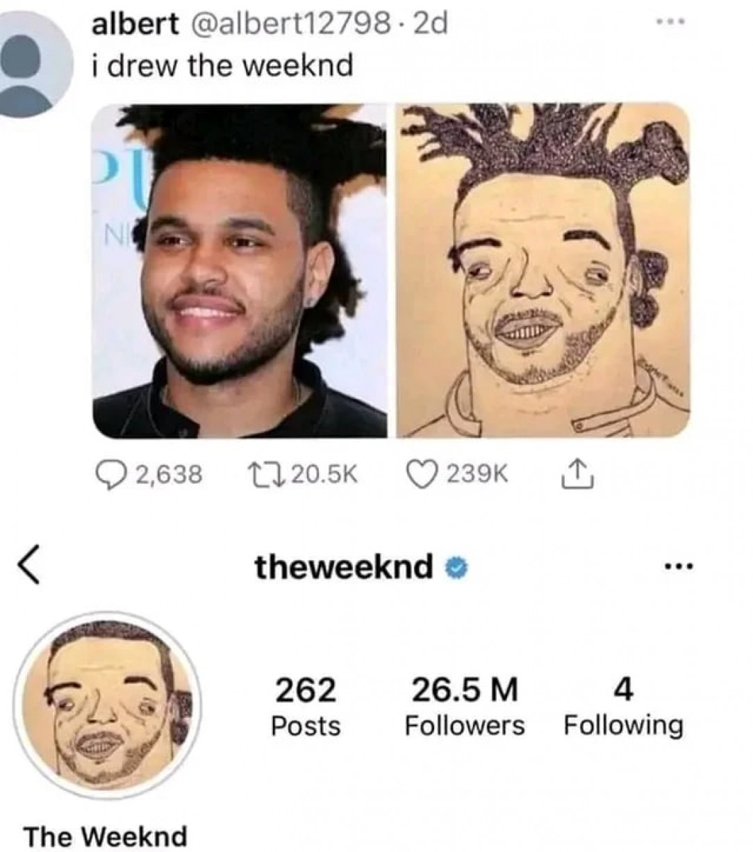 when The Weeknd uploaded a fan&#039;s drawing as profile photo on instagram