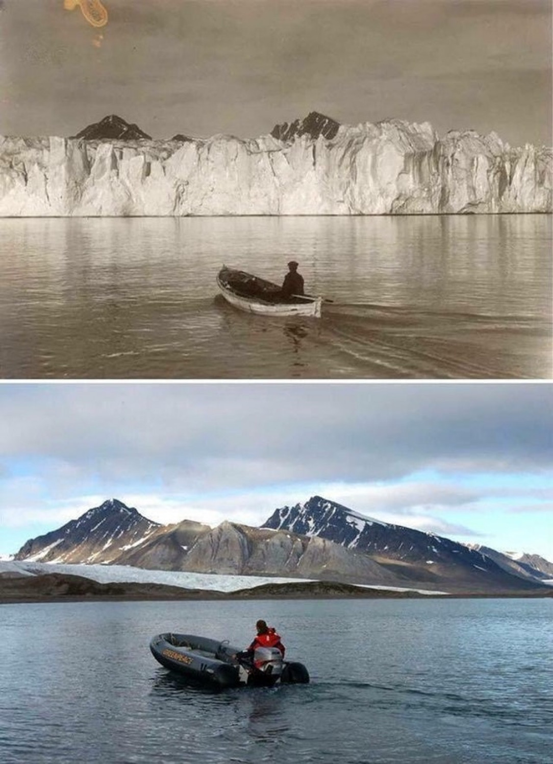 Photos are taken from the same location in the Arctic 100 years apart