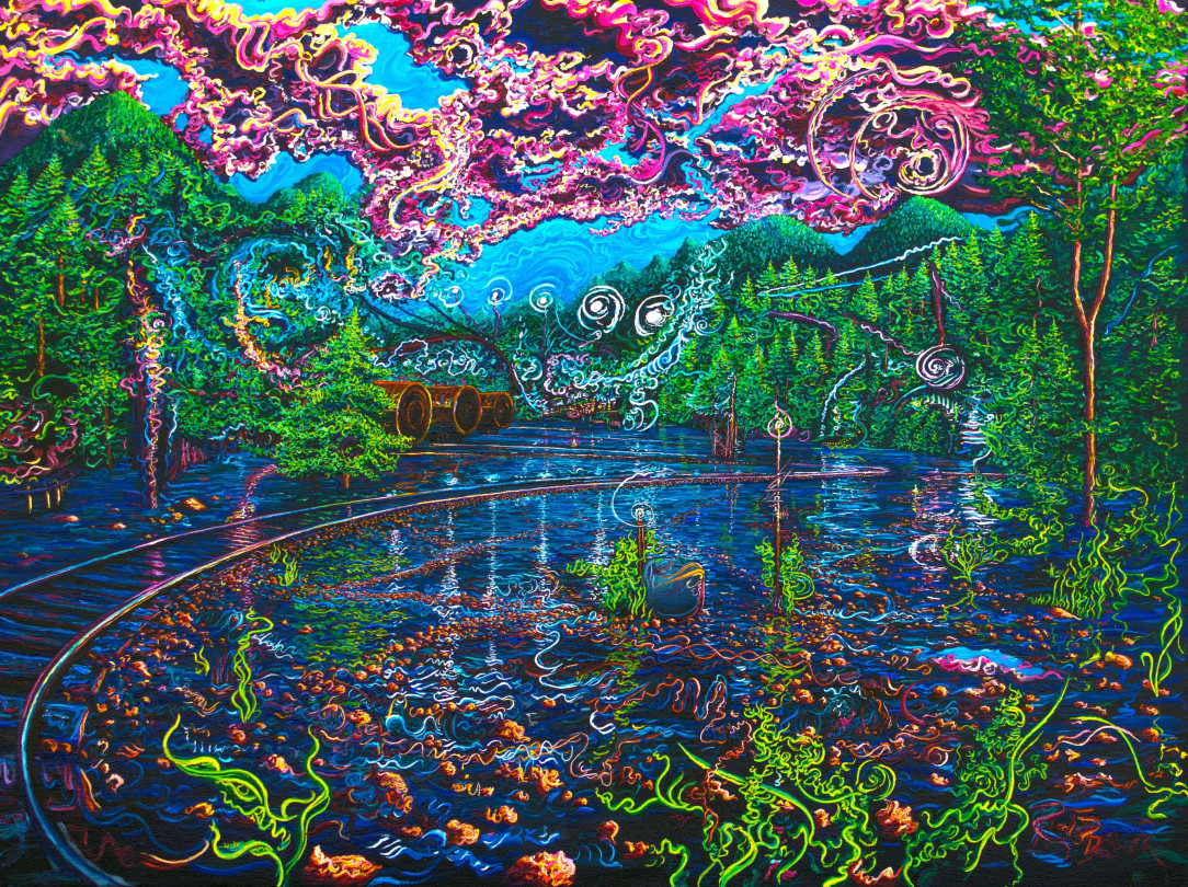 Detailed, trippy oil painting