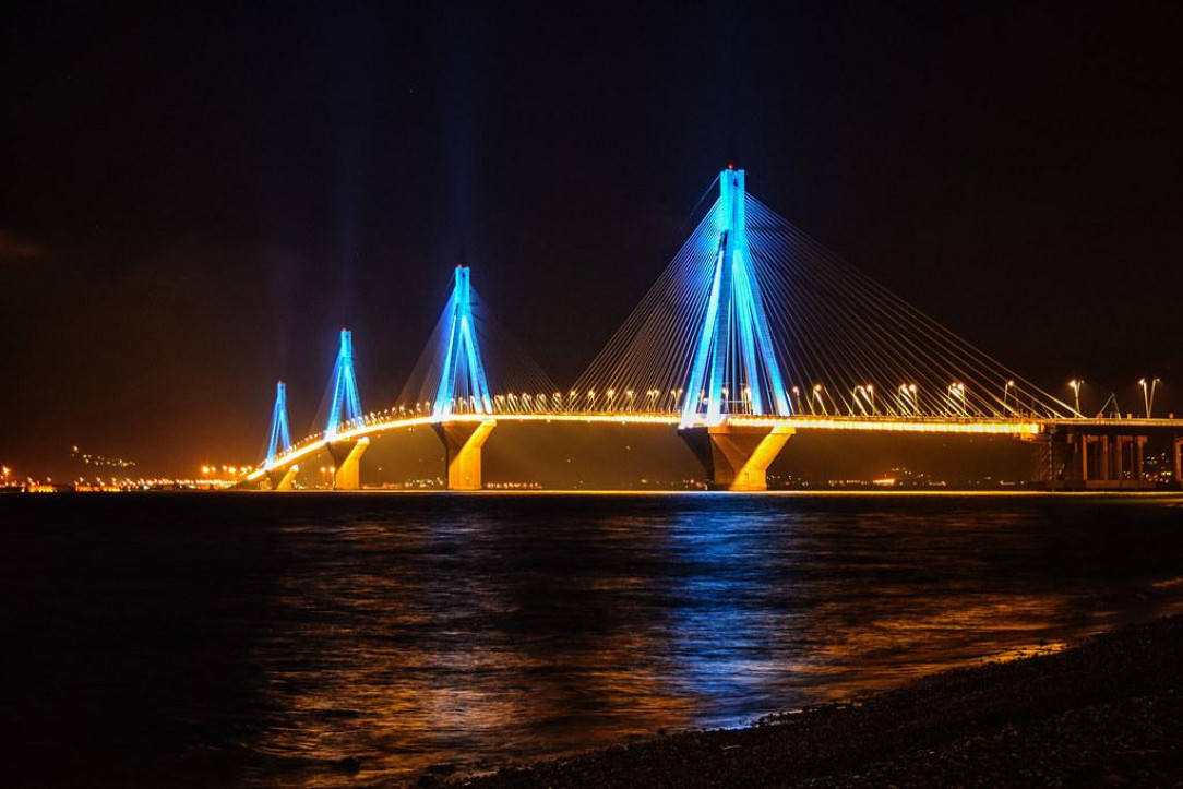 Rio - Antirio Bridge in the Corinthian golf, connecting the Peloponnese to mainland Greece