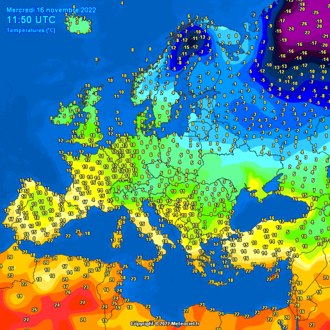 European temperatures today