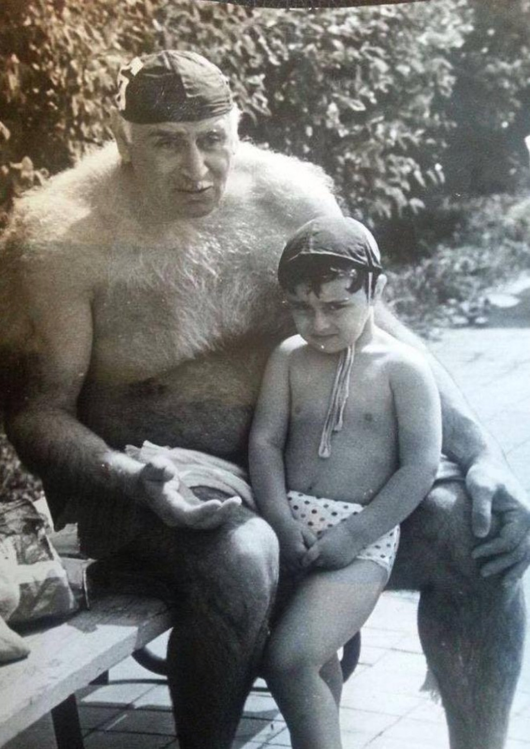 The legendary Soviet Georgian water polo player Pyotr (Petre) Mshvenieradze with his grandson, 1990s