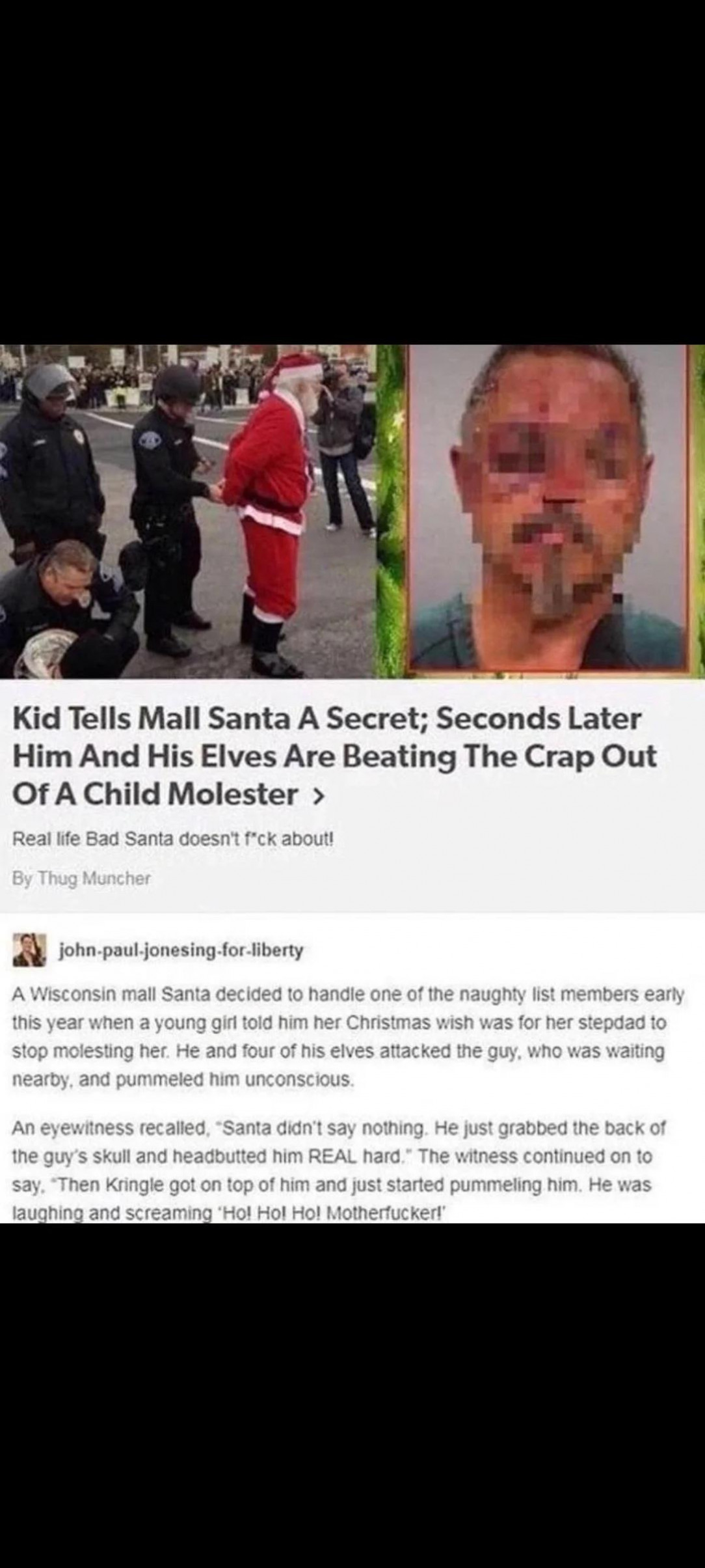Mall Santa, beater of child molester and bringer of the Christmas spirit