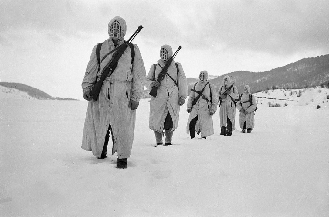 Partisans on snow patrol, Slovenia 1945. Photo by Edi Šelhaus
