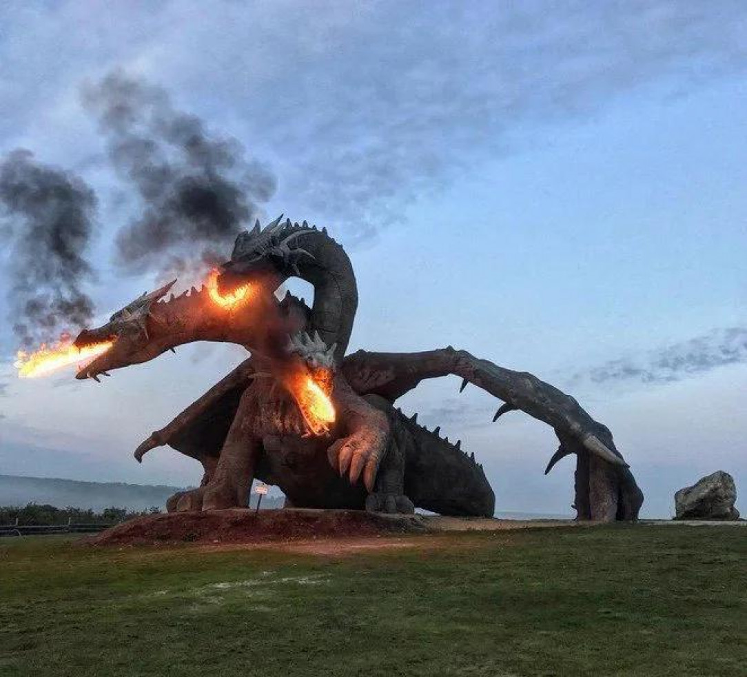 This dragon statue in Lipetsk region, Russia that actually breathes fire