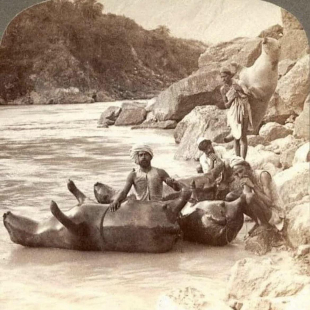 Inflated Cow Skin was used to cross Himalayan Rivers in the 1800’s