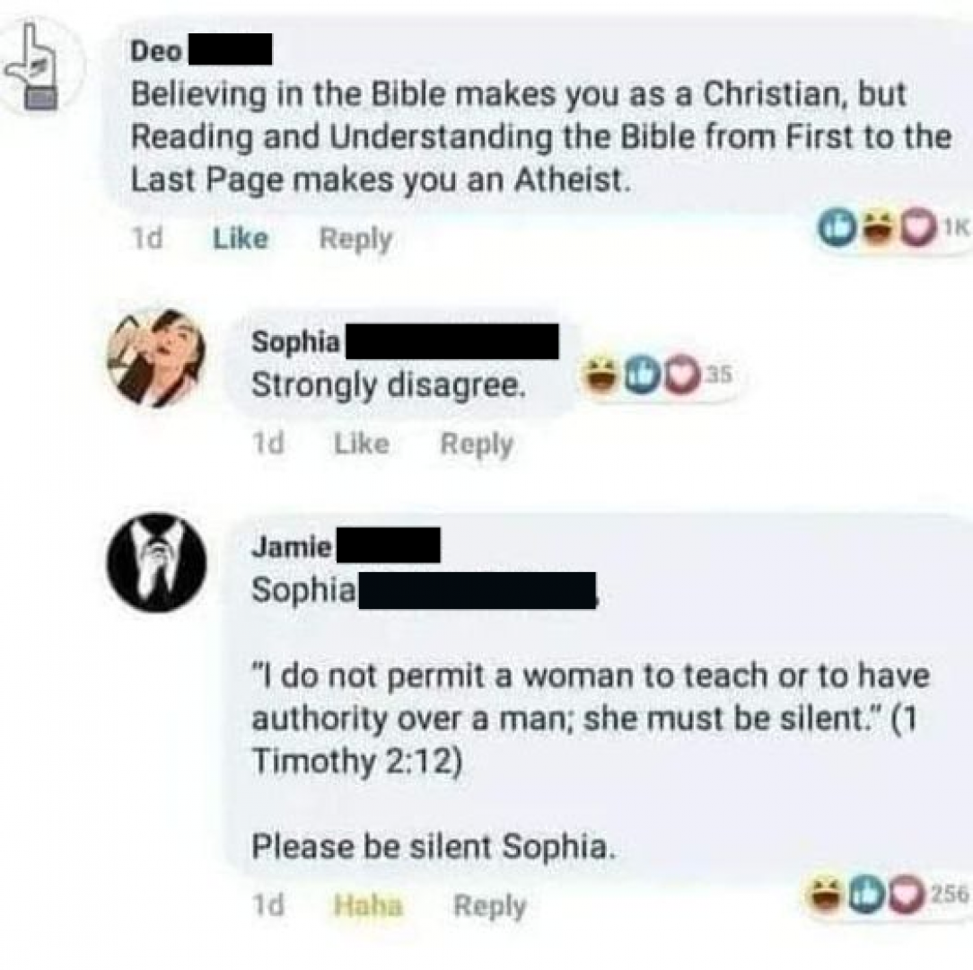 Sophia, read your bible