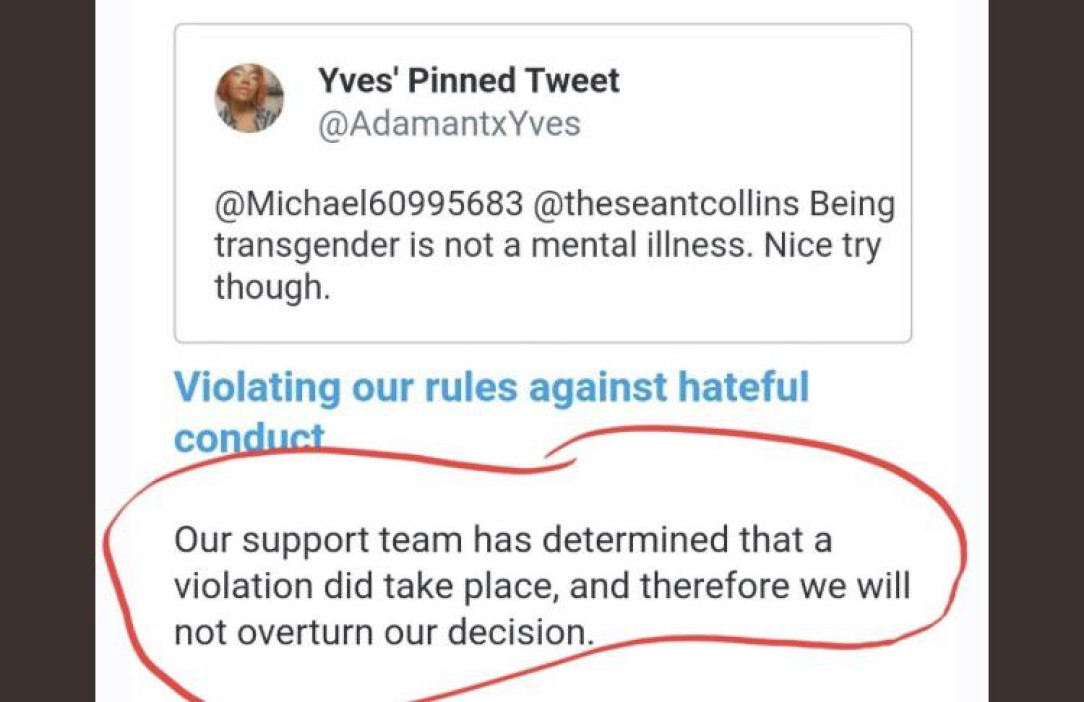 Saying being trans is not a mental illness is now bannable on twitter