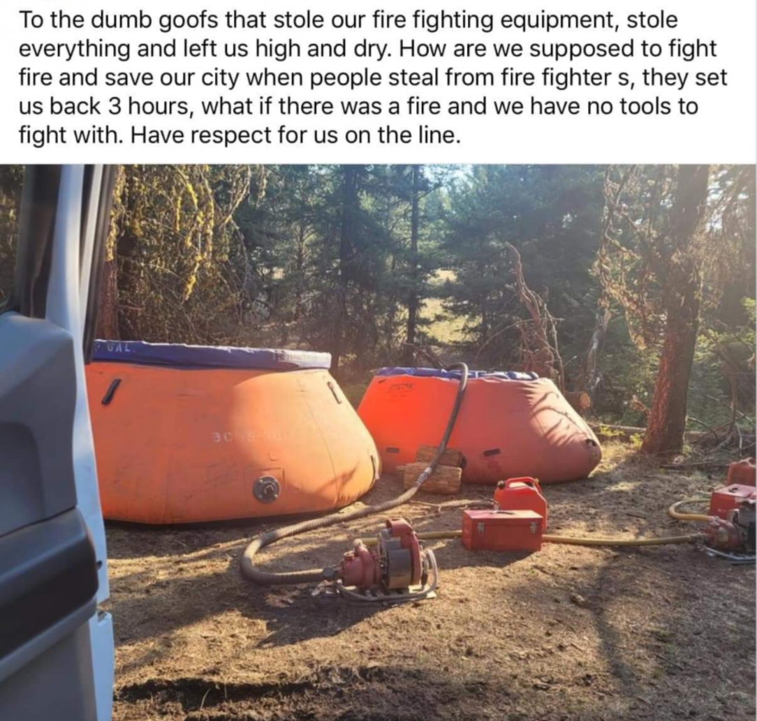 Stealing firefighting equipment when there&#039;s 300+ fires burning in the province