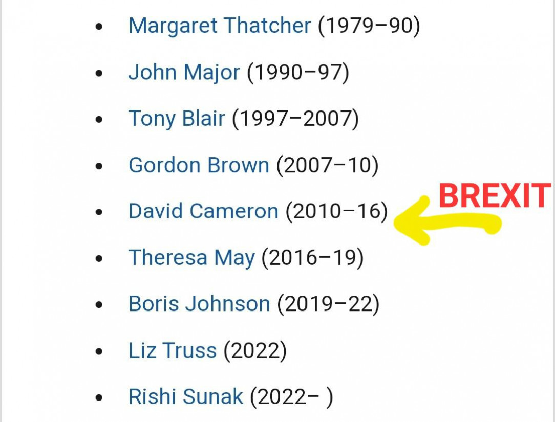 UK Prime Ministers terms - before vs after BREXIT