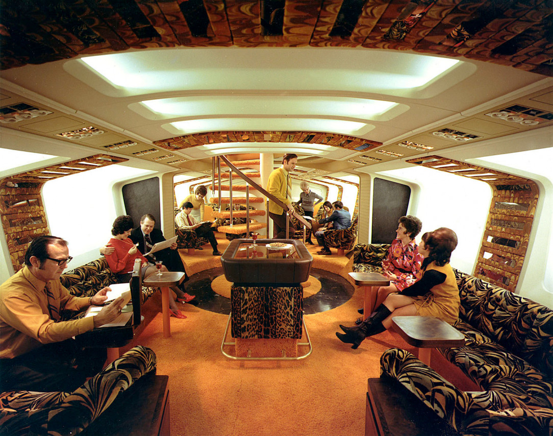 At the Tiger Lounge of an American Airlines Boeing 747. 1970&#039;s