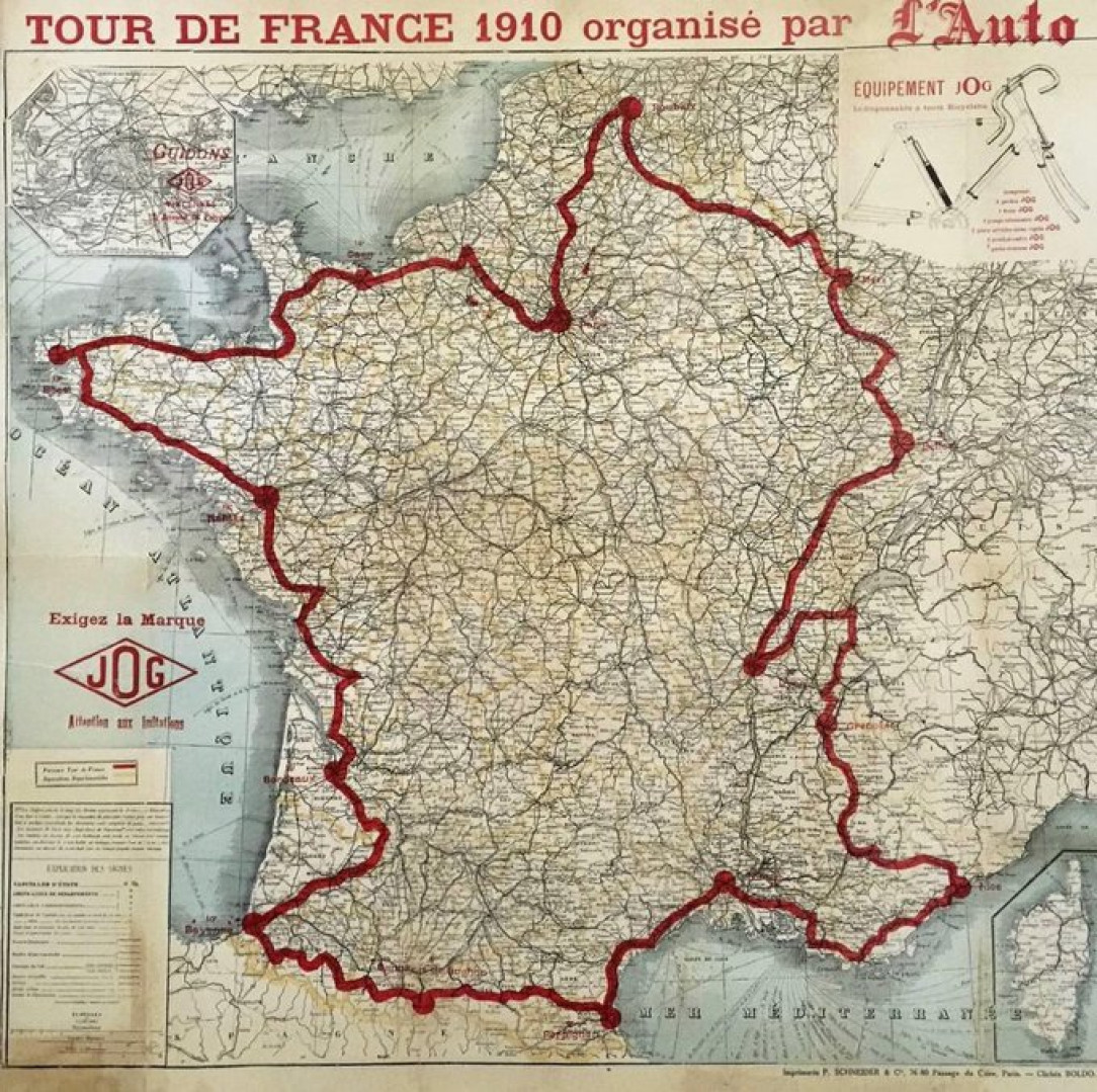 Map of 1910 Tour de France route