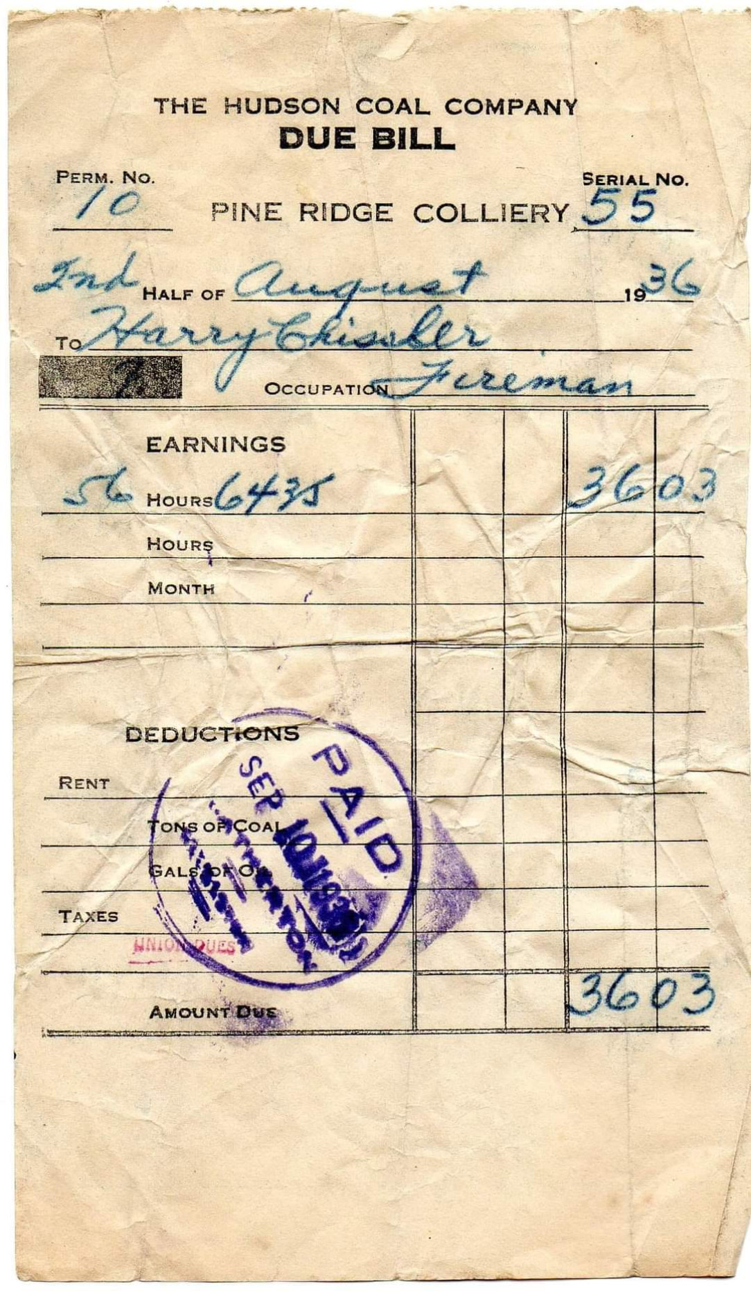 Great Grandfathers mining pay stub