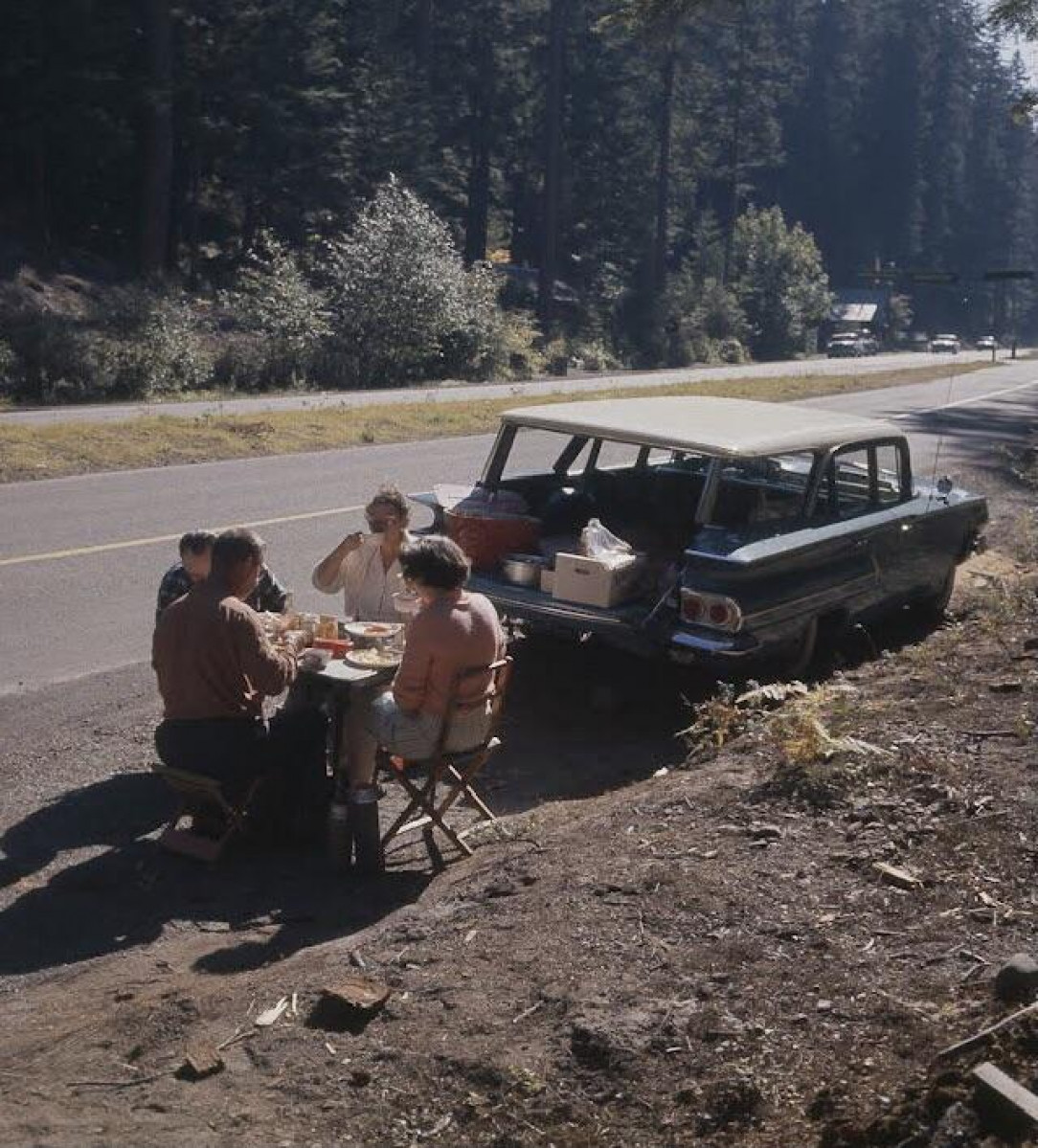 In the days before fast-food, roadside picnics were the highlight of every road trip (pic from 1958 family vacation)