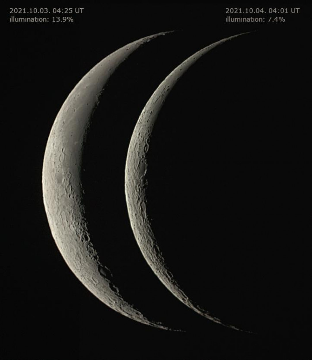 The waning Moon 1 day apart