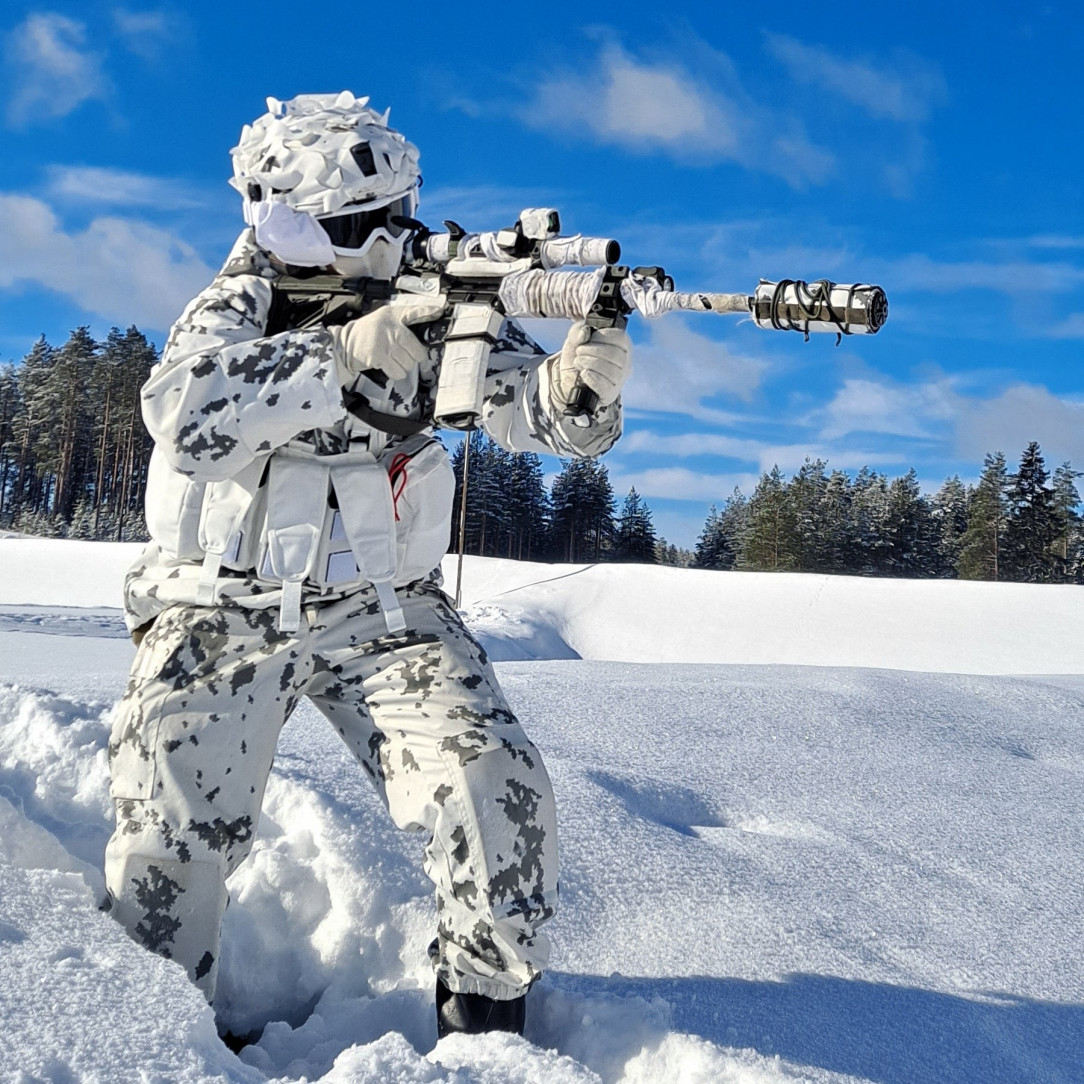 Finnish soldier in full winter gear