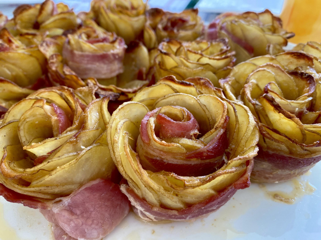 Roses made out of marinaded potato slices and bacon!