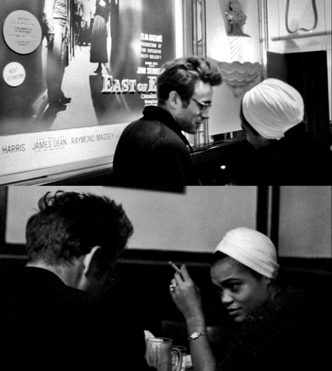 James Dean and Eartha Kitt at a bar in New York, 1955
