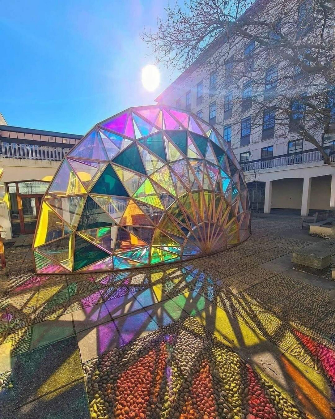 &quot;Palm Temple&quot; sculpture in the sun, at the Bristol University School of Chemistry