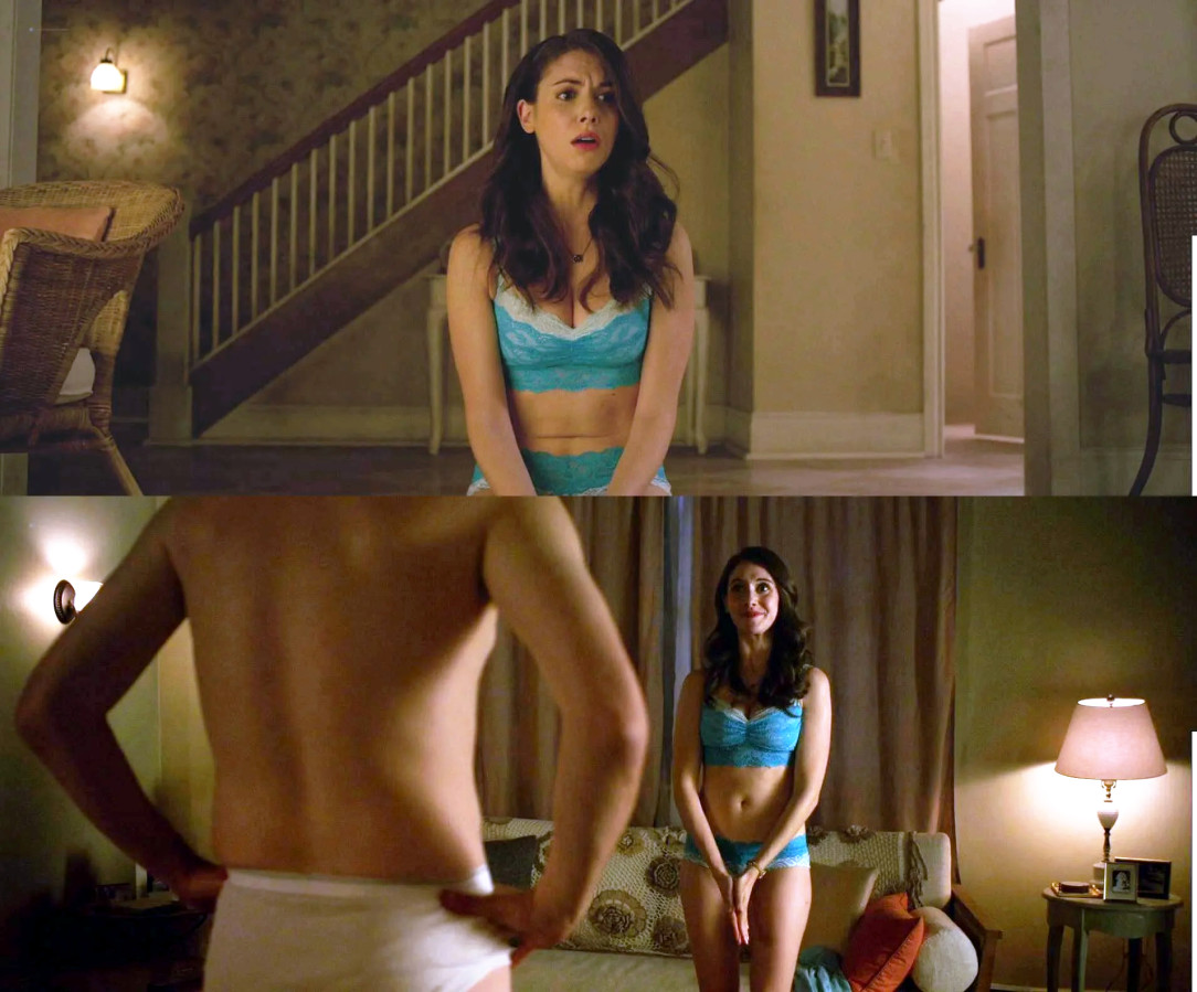 Alison in a blue bra and panties