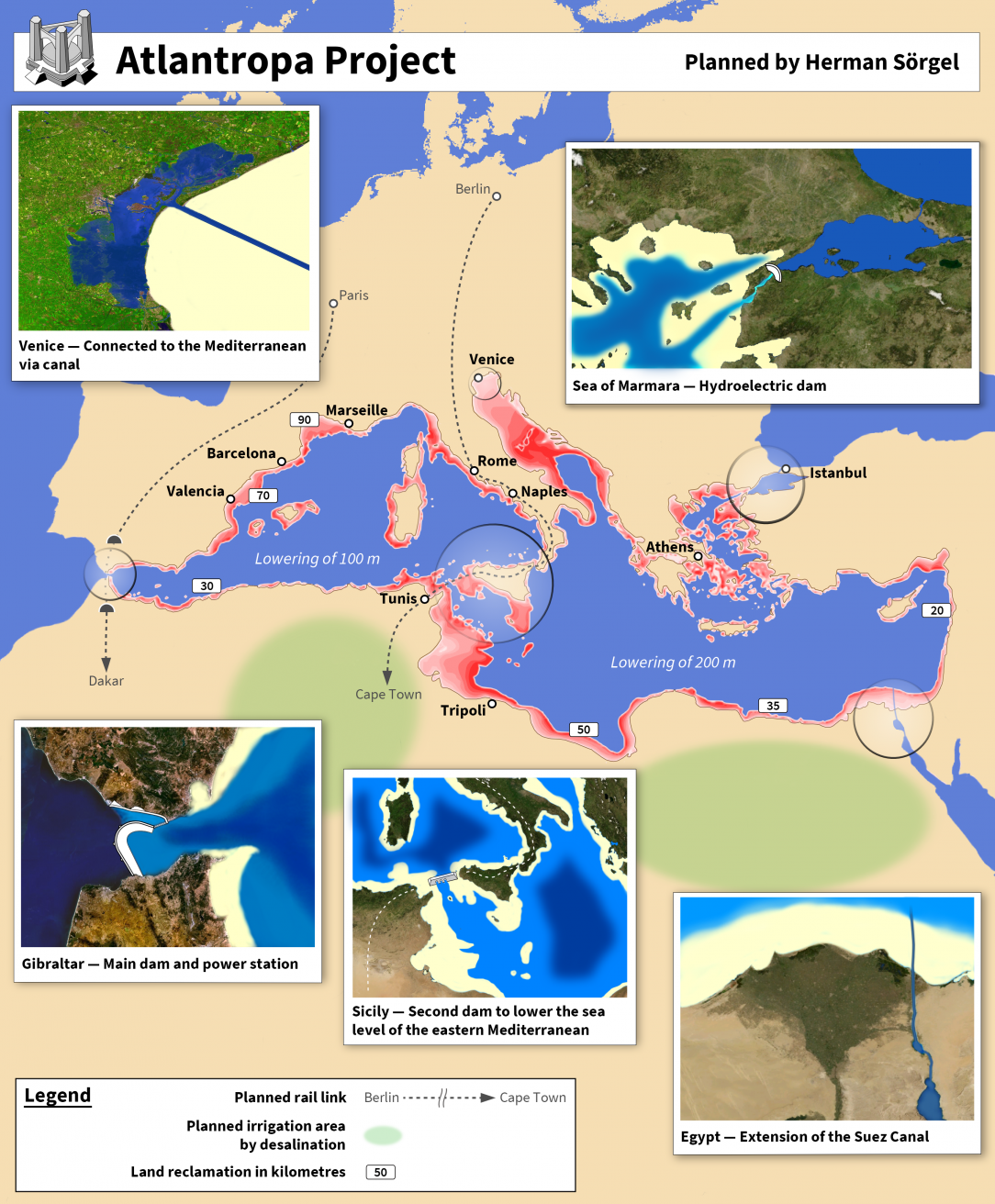 This is what the Mediterranean would look like if the Atlantropa Project had been made