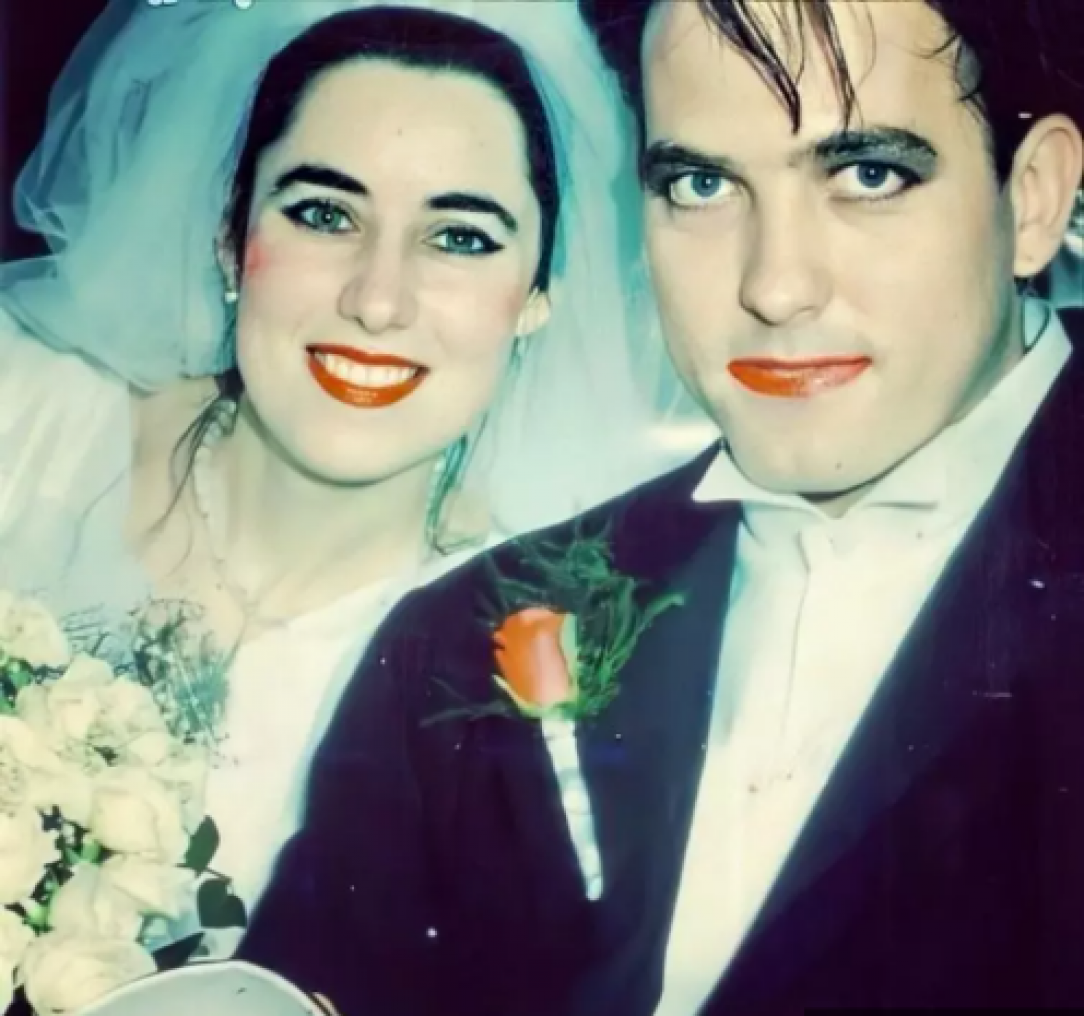 Wedding photo of The Cure singer Robert Smith and Mary Poole in 1988. They are still married to this day