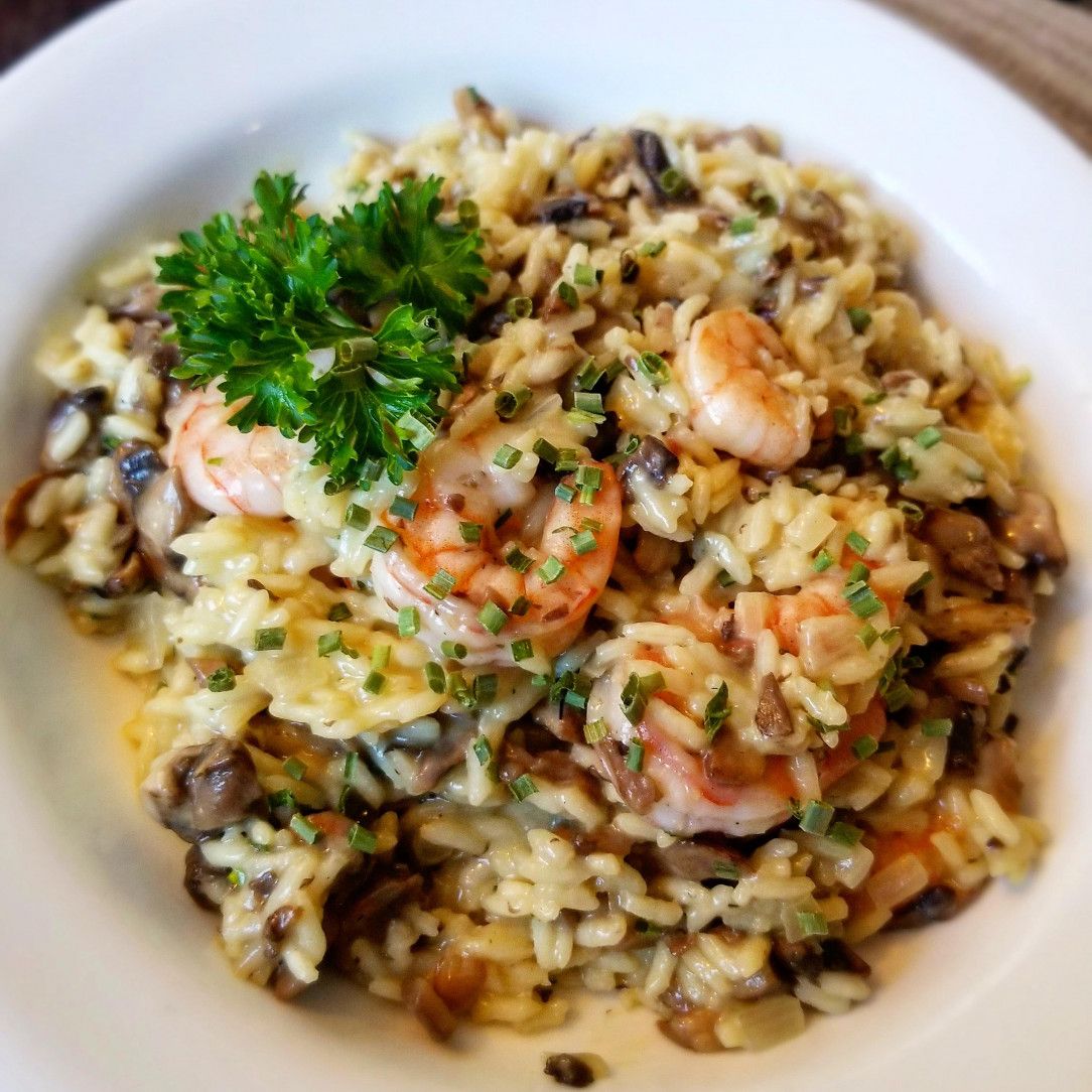 Shrimp mushroom risotto for dinner tonight