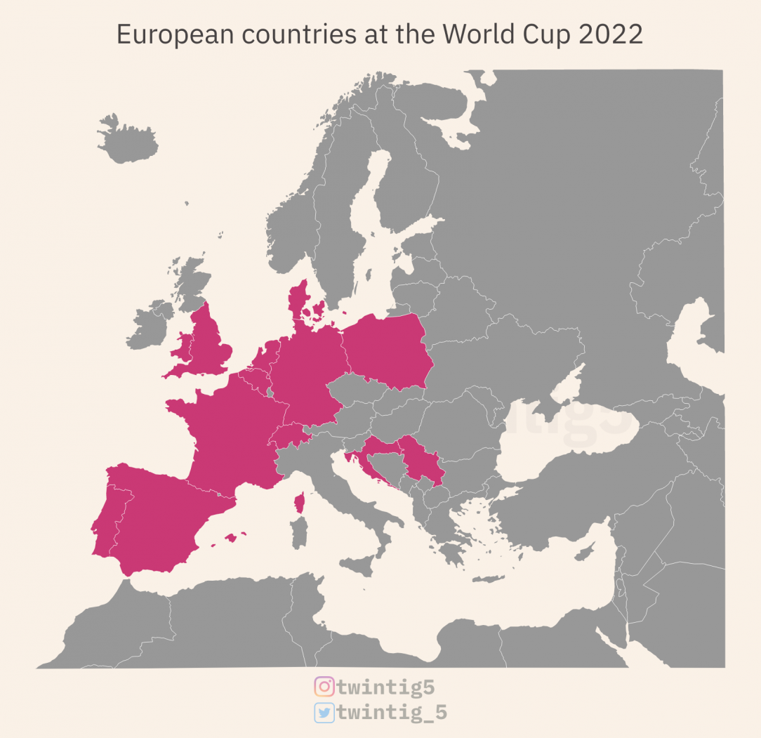 [Map] European countries at the World Cup 2022