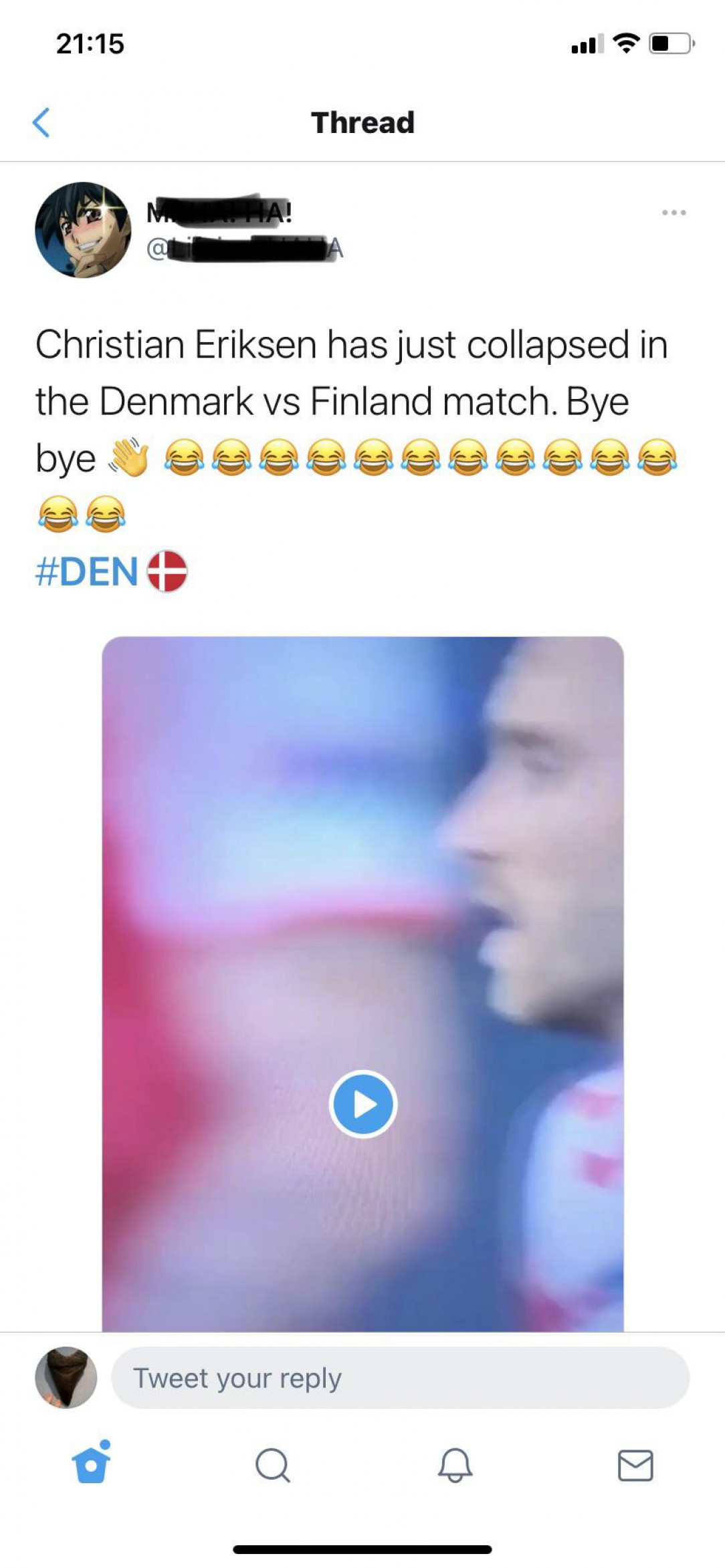 Christian Eriksen collapses on the pitch. This is this guy’s response