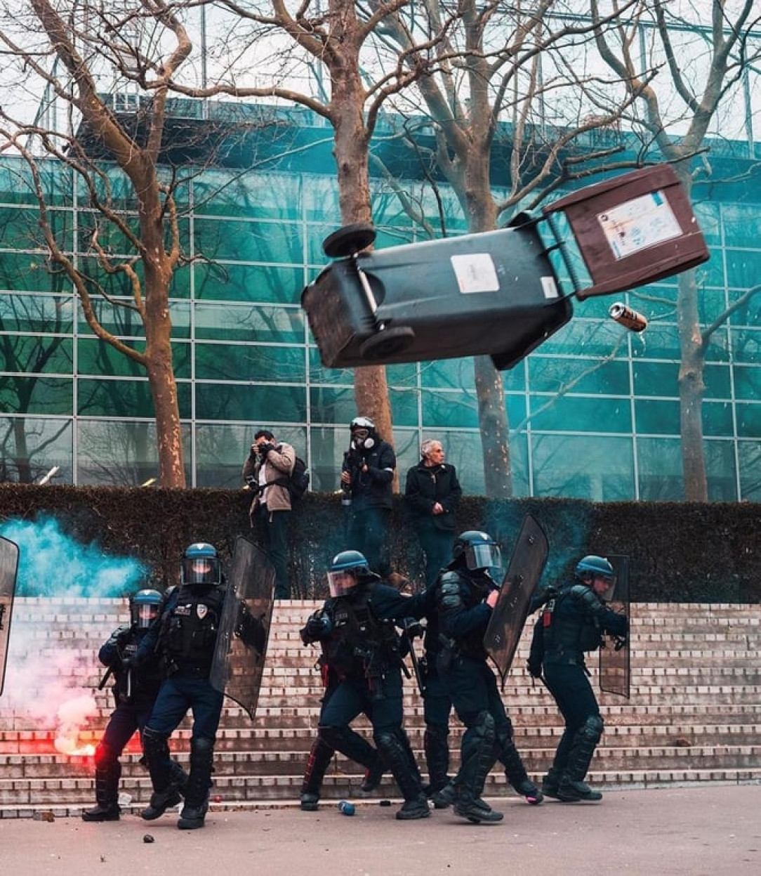 Rioting during the demonstration against pension reform in France