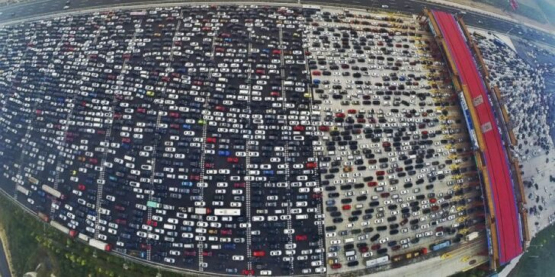 This is the longest traffic jam ever recorded. The China National Highway 110 was clogged up for 100 kms for 10 days