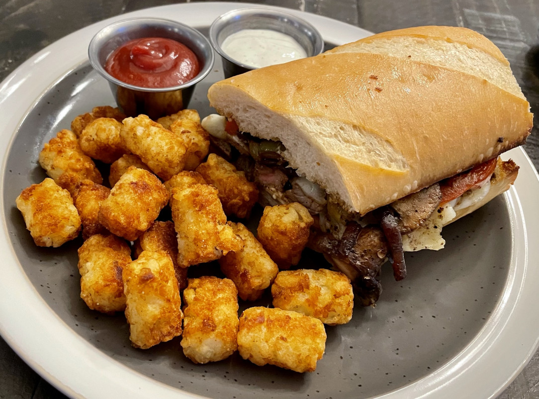 Steak Sandwich and Tater Tots