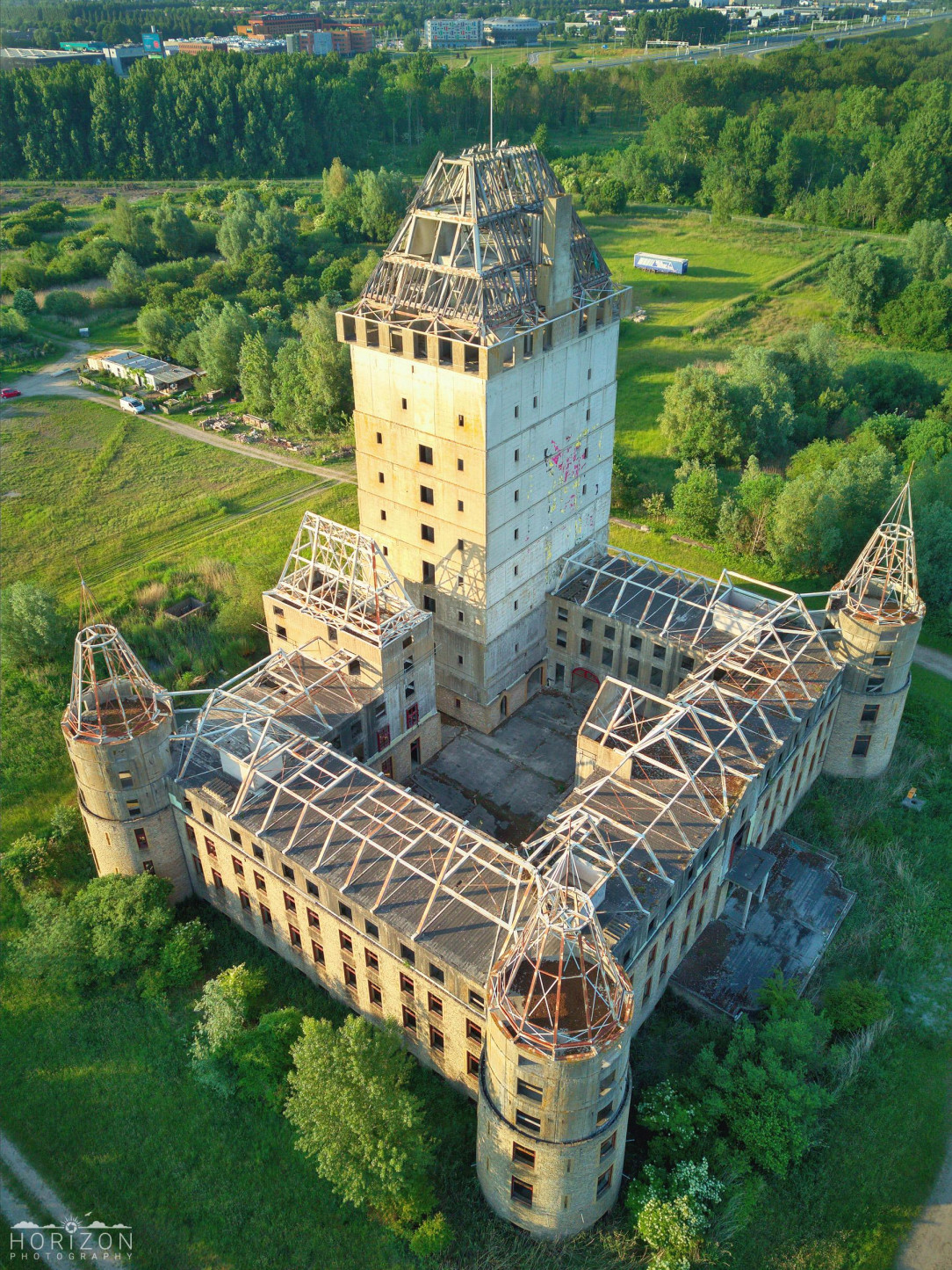 &quot;Castle&quot; Almere, Netherlands - millionaire hotel project turned failed amusement park turned modern ruin. Construction year: 2000