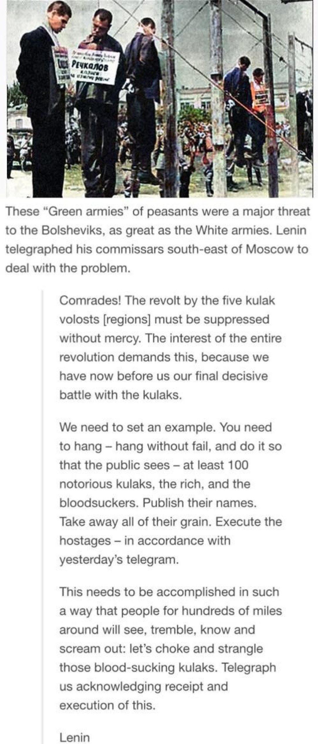 Lenin’s Hanging Order (August 11, 1918) [a major Crime against Humanity]